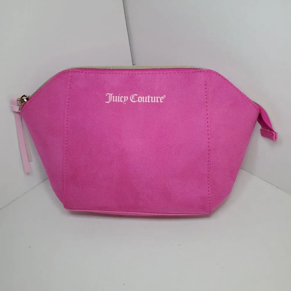 Juicy Couture Zip Pouch Cosmetic Bag Bright Pink & Gold Zip New NWOT Faux Suede